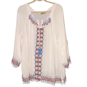Democracy Embroidered Gauze Blouse Woman's Plus Sie 1X Boho Prarie Festival